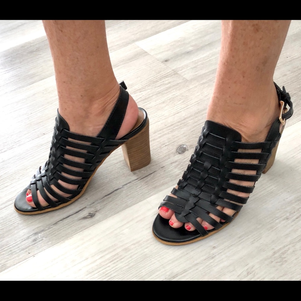 Steve Madden Black Leather Strappy Heels Size 7.5 by Steve Madden